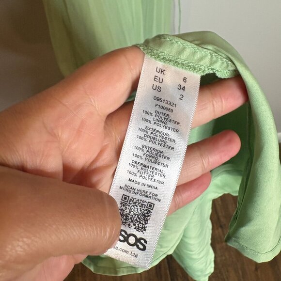 ASOS Design Pleated Cami Maxi Dress Drawstring Waist in Sage Green - Picture 6 of 7